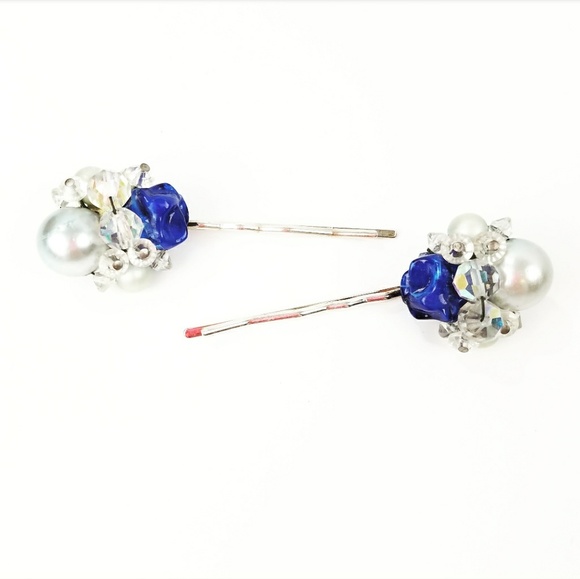 Vintage Accessories - Vintage Upcycled Blue Bobby Hair Pins